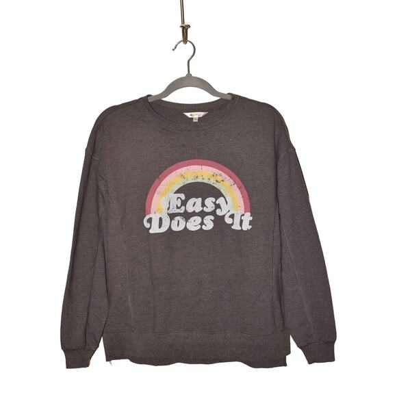 WILDFOX $108 "Easy Does It" Statement French Terry Crewneck Sweatshirt Gray XS - Picture 1 of 3